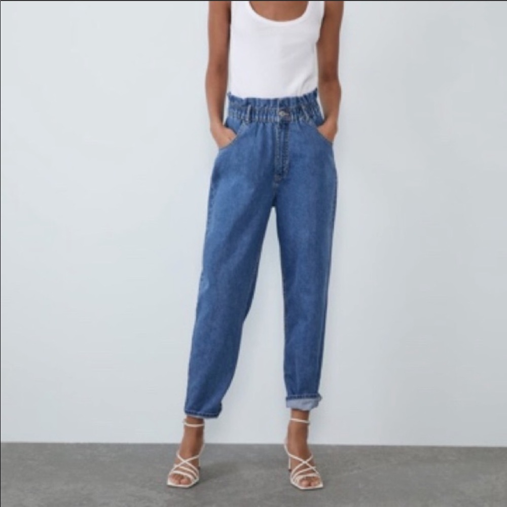 Zara Medium Wash Paperbag Jeans